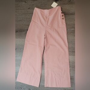 Good Luck Gem Light Pink Linen Wide Leg Pull On Pants New